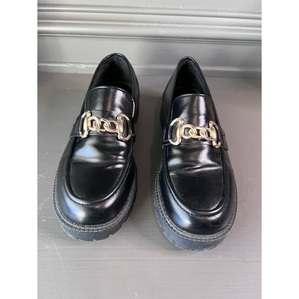 Disney Collab Mickey‎ Sole Design Womens Sz 235(6.5-7) Black Chunky Loafers Rare
